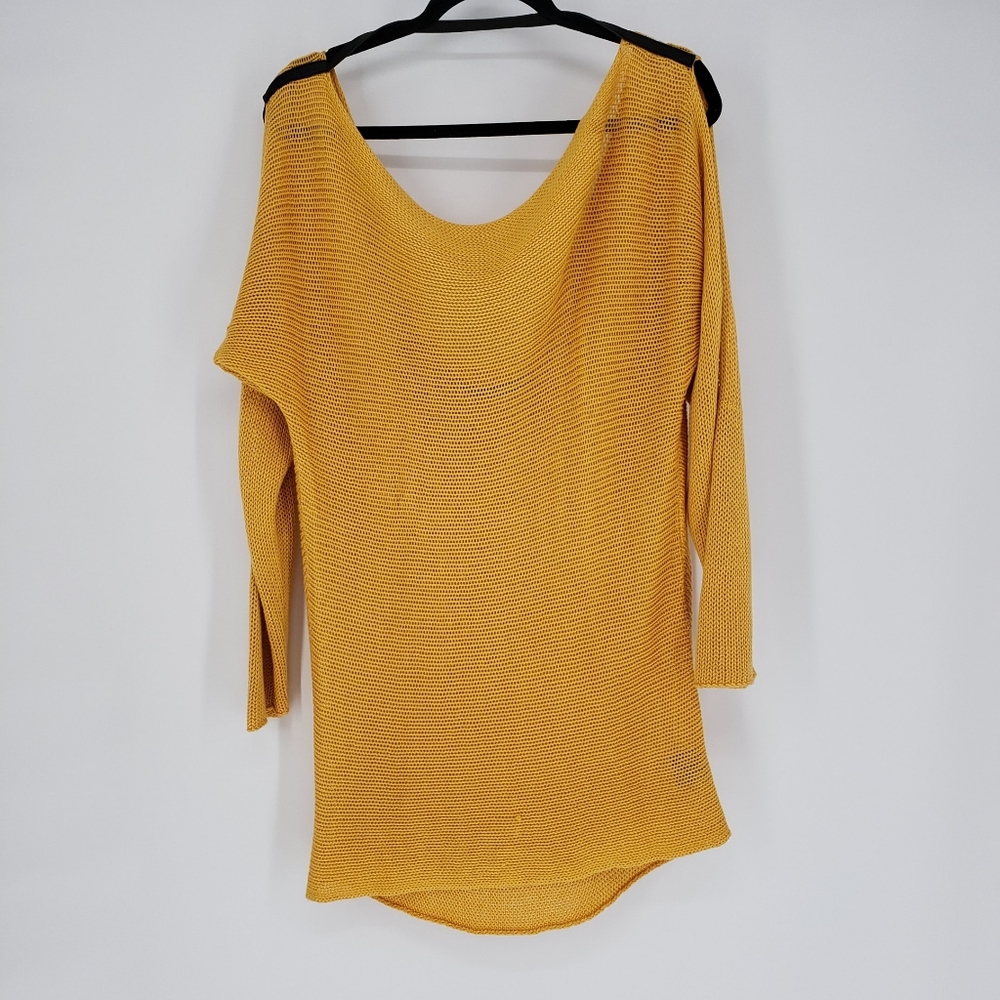 Gold Hand Loomed Airy Open Knit Draped Back Top